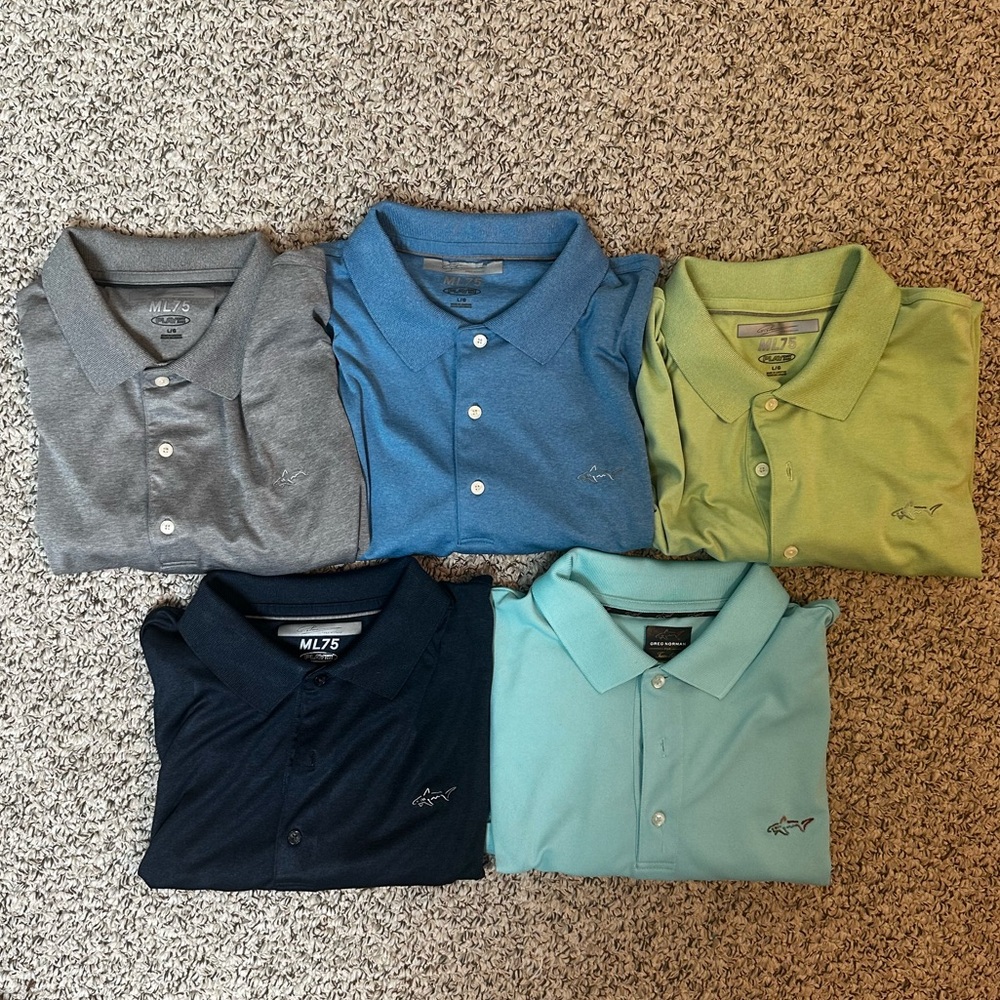 Greg Norman ML75 Performance Golf Polos Size Large LOT of 5 shirts